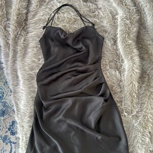Zara Satin Halterneck Black Dress
